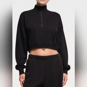 SKIMS Half-Zip Cropped Sweatshirt -XL Black
